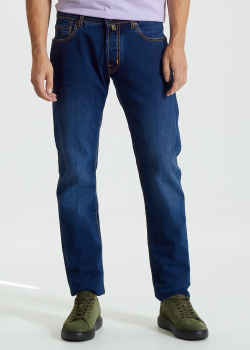 Сині джинси Jacob Cohen з контрастною прострочкою, фото